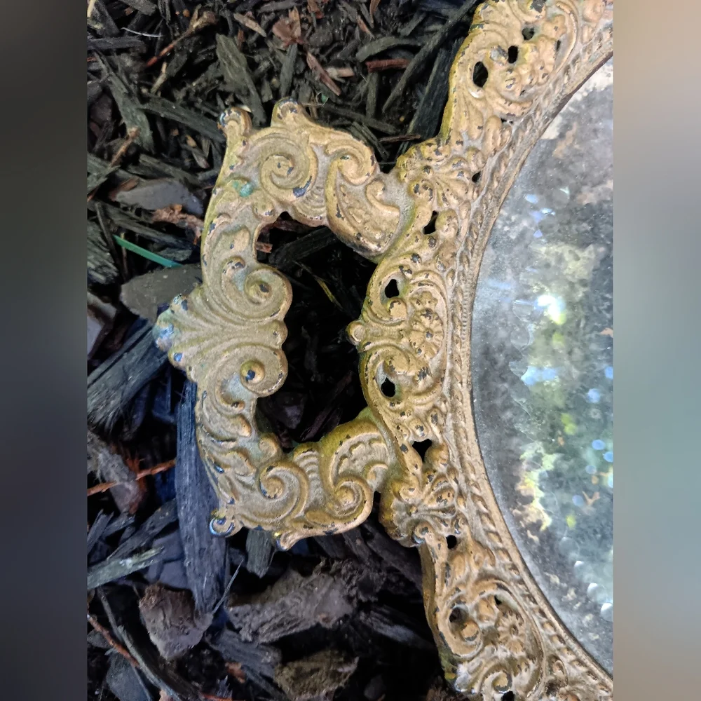 Antique Brass Patinated Vanity Mirror Tray 🪞12